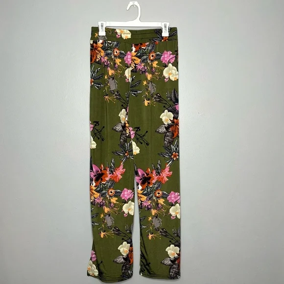 Lildy Slit Accent Trousers Floral Flowy Boho Festival Gypsy Palazzo Pants DD - Picture 2 of 7